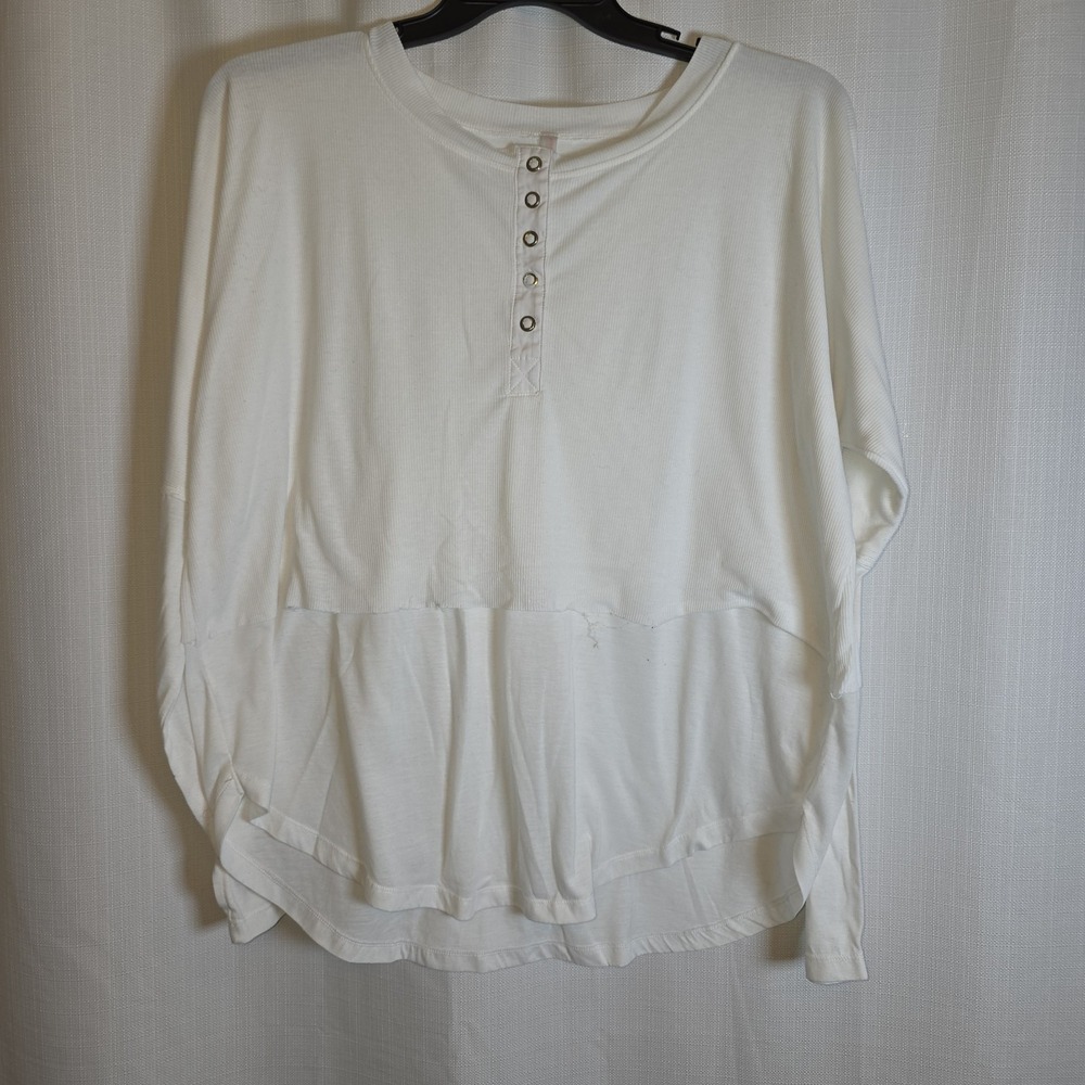 Free People Movement White Knit Oversized Henley Top Large